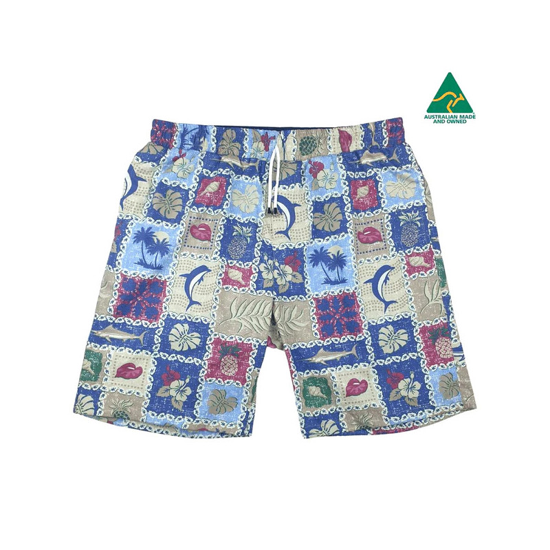Tommy Abstract Cotton Short - Blue/Beige