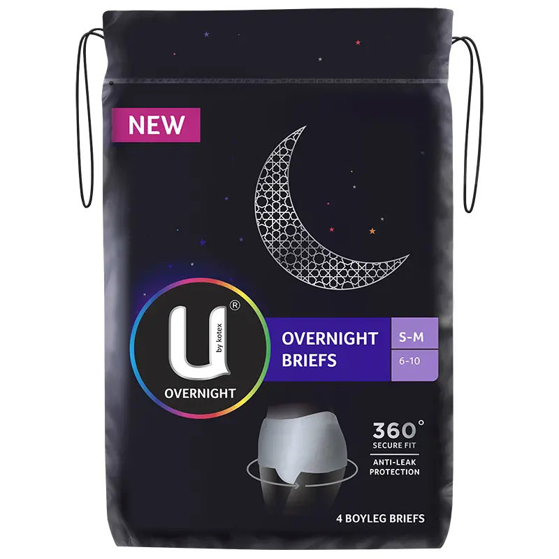 U by Kotex Overnight Briefs Boyleg Small/Medium 4 Pack
