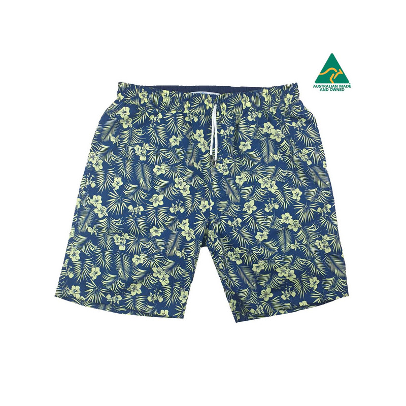 Vanuatu Hawaiian Cotton Short - Navy/Yellow