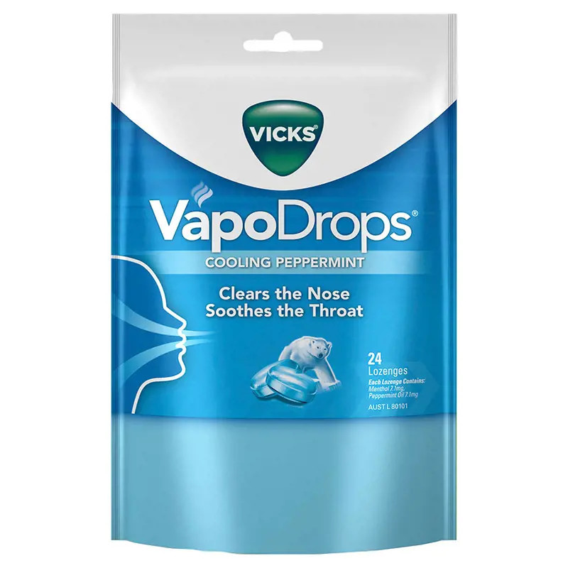 Vicks VapoDrops Cooling Peppermint Blue 24 Lozenges