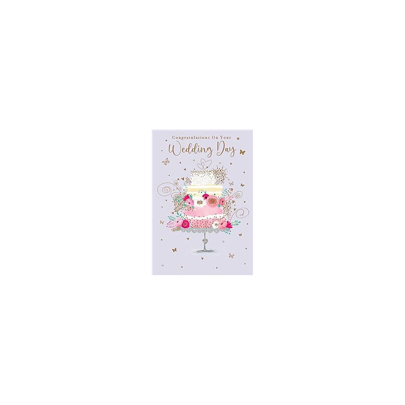 Wedding Cake with Floral and Gold Swirls Greeting Card