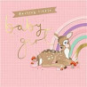 Deer with Rainbow on Pink Check Background Greeting Card LOLS
