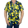 Citrus Abstract Cotton Voile S/S Big Mens Shirt - Navy/Yellow