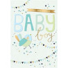 Baby Congrats Boy Blue Bird and Bunting on Spotty Background Greeting Card Tiny Friends