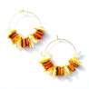 18K Gold Plated Hoops With Mother Of Pearl Chips And Wooden Beads Earrings