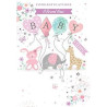 Baby Girl Balloons and Animals Greeting Card